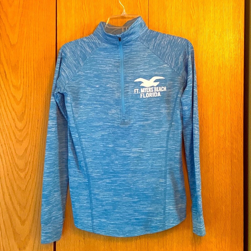 Ft. Myer’s Beach FL Florida SMALL 1/2 zip blue white seagull beach pullover EUC